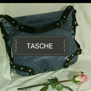 TASCHE BLUE W/ BLACK TRIM LG. PURSE